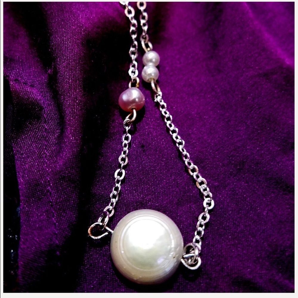 Freshwater Pearl Coin Silver Necklace